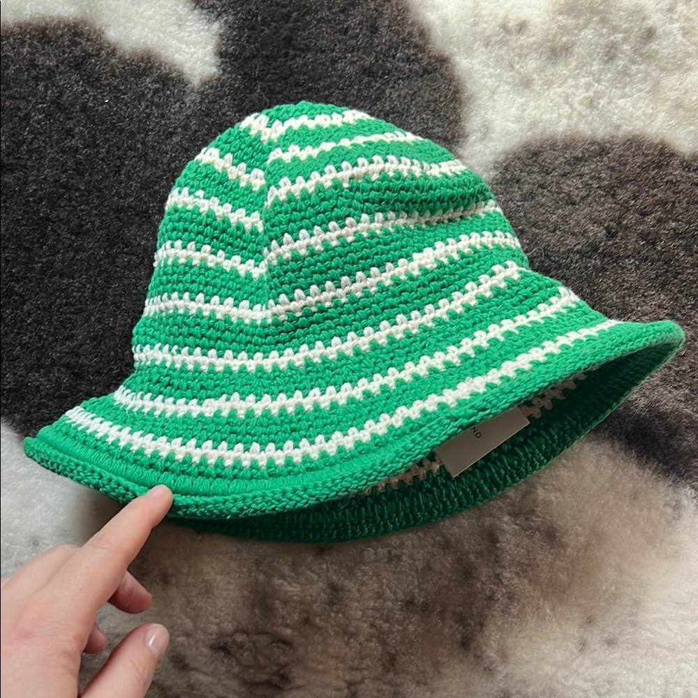Faithful the brand Green and White Striped Crochet Bucket Hat